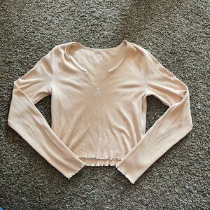 American Eagle Waffle Shirt with Ruffles